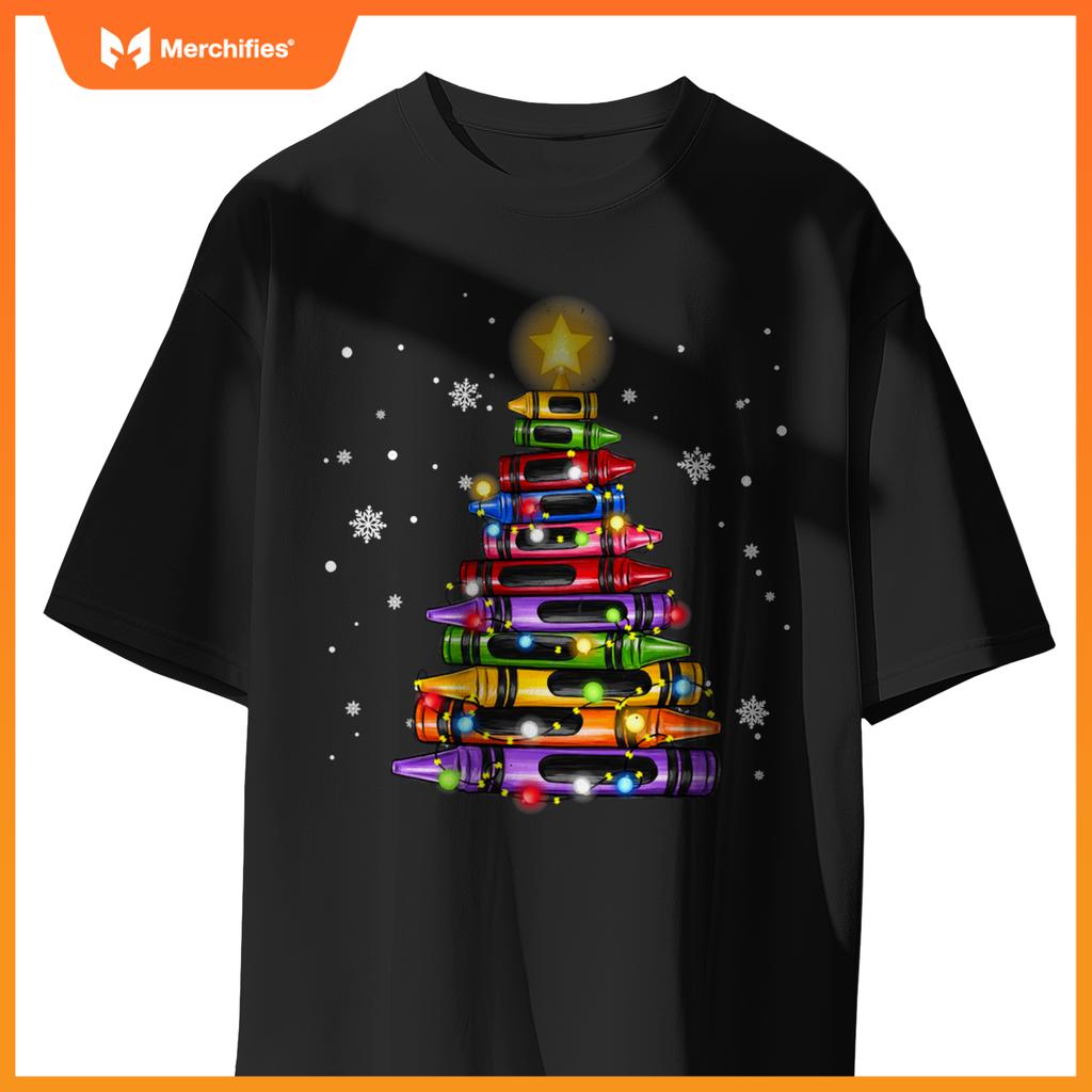 Teacher Crayon Christmas Tree Lights Student School Xmas