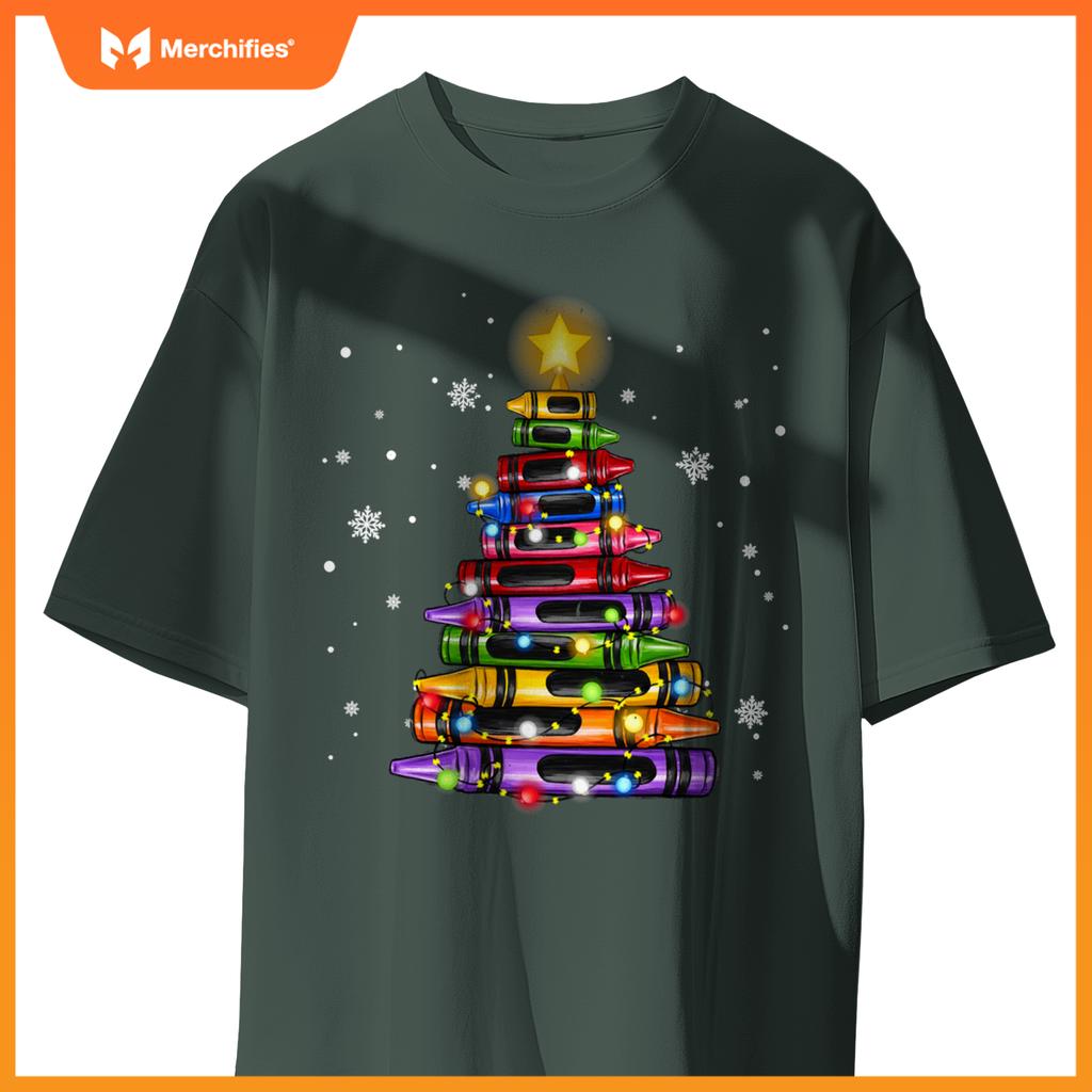Teacher Crayon Christmas Tree Lights Student School Xmas