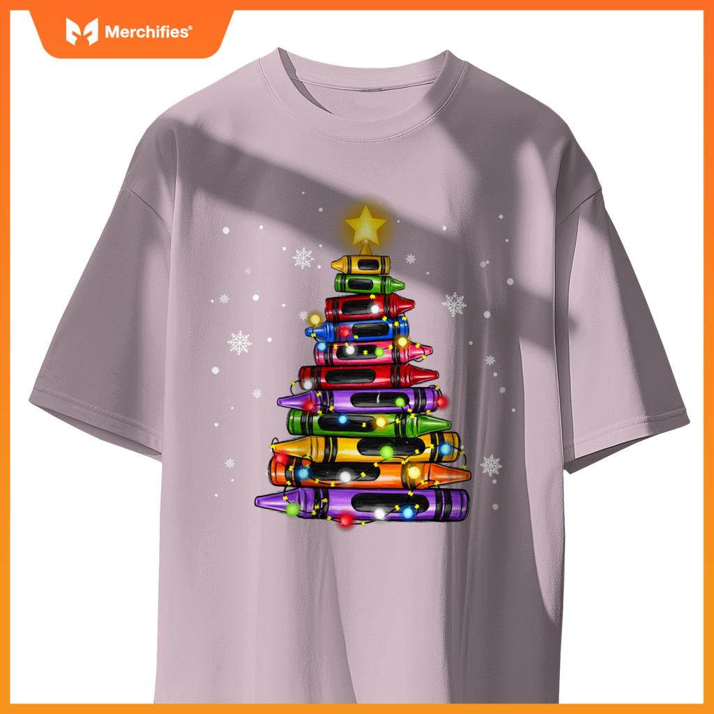 Teacher Crayon Christmas Tree Lights Student School Xmas