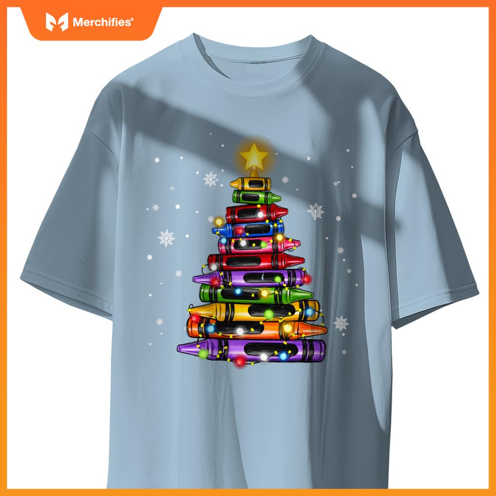 Teacher Crayon Christmas Tree Lights Student School Xmas