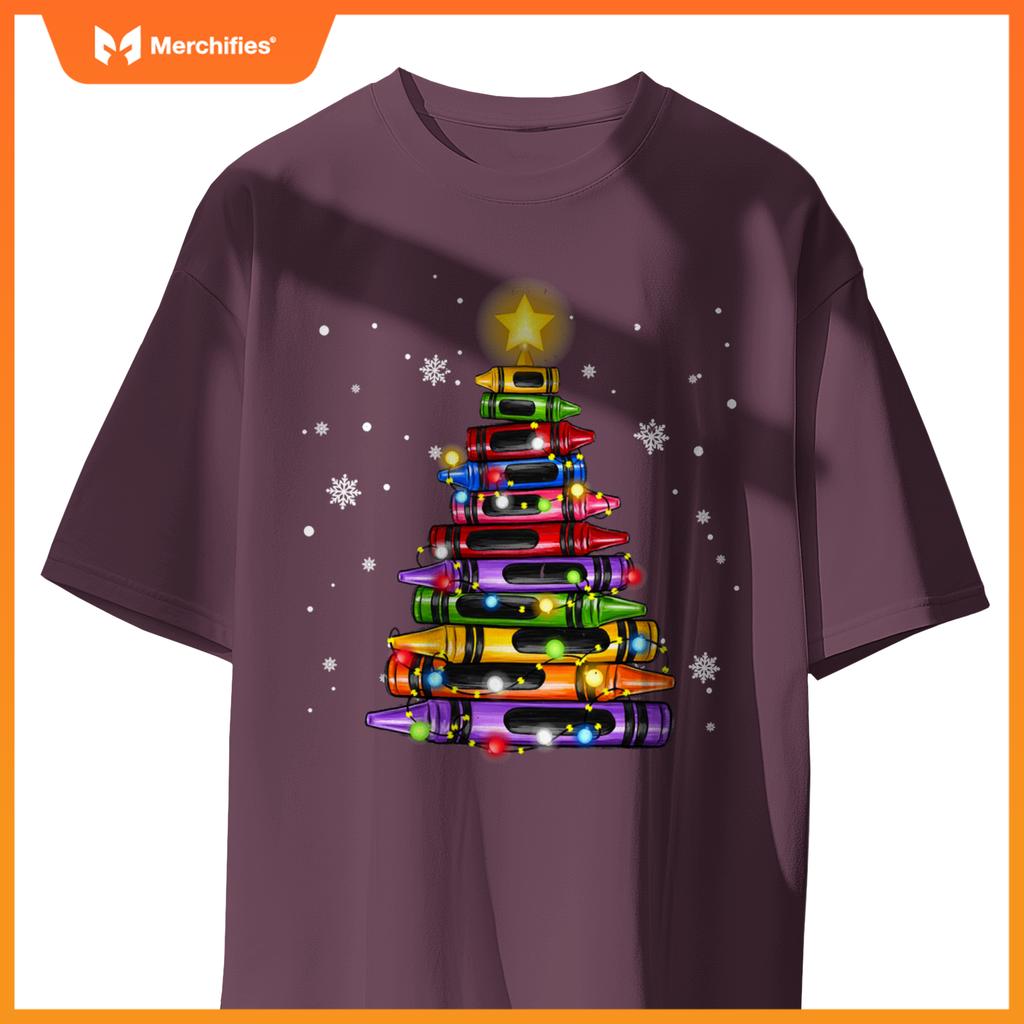 Teacher Crayon Christmas Tree Lights Student School Xmas