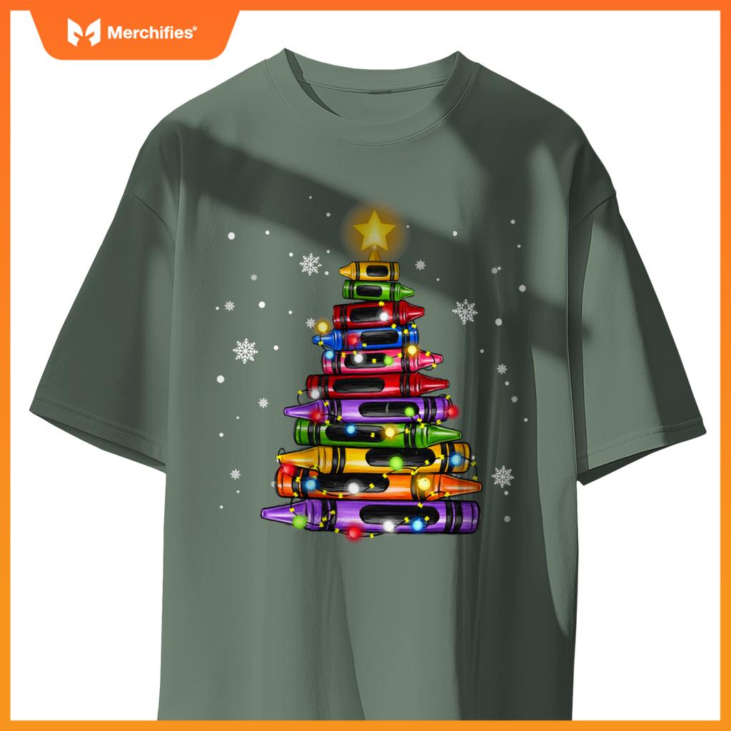 Teacher Crayon Christmas Tree Lights Student School Xmas