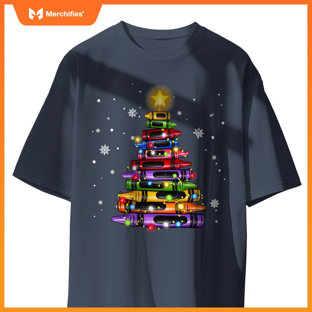 Teacher Crayon Christmas Tree Lights Student School Xmas
