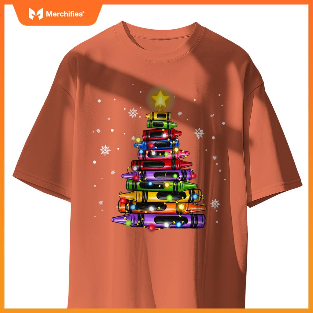 Teacher Crayon Christmas Tree Lights Student School Xmas
