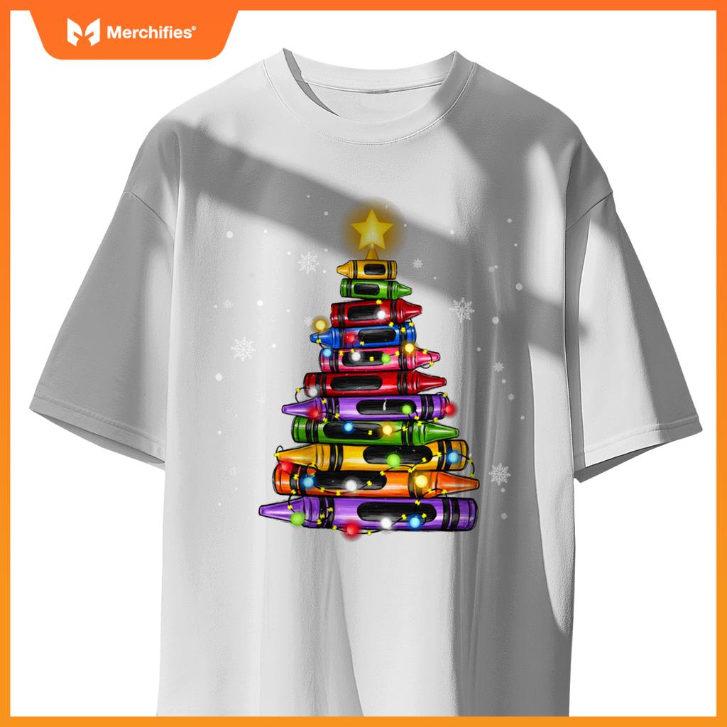 Teacher Crayon Christmas Tree Lights Student School Xmas