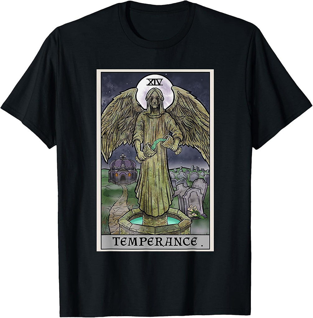 Temperance Tarot Card Gothic Halloween Crying Angel Horror T-Shirt