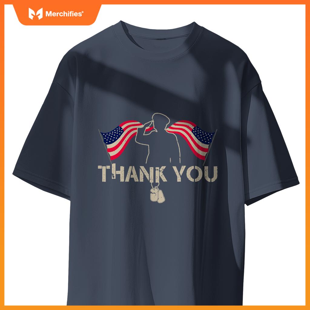 Thank You Veterans Day American Flag Proud Patriotic Soldier T-Shirt