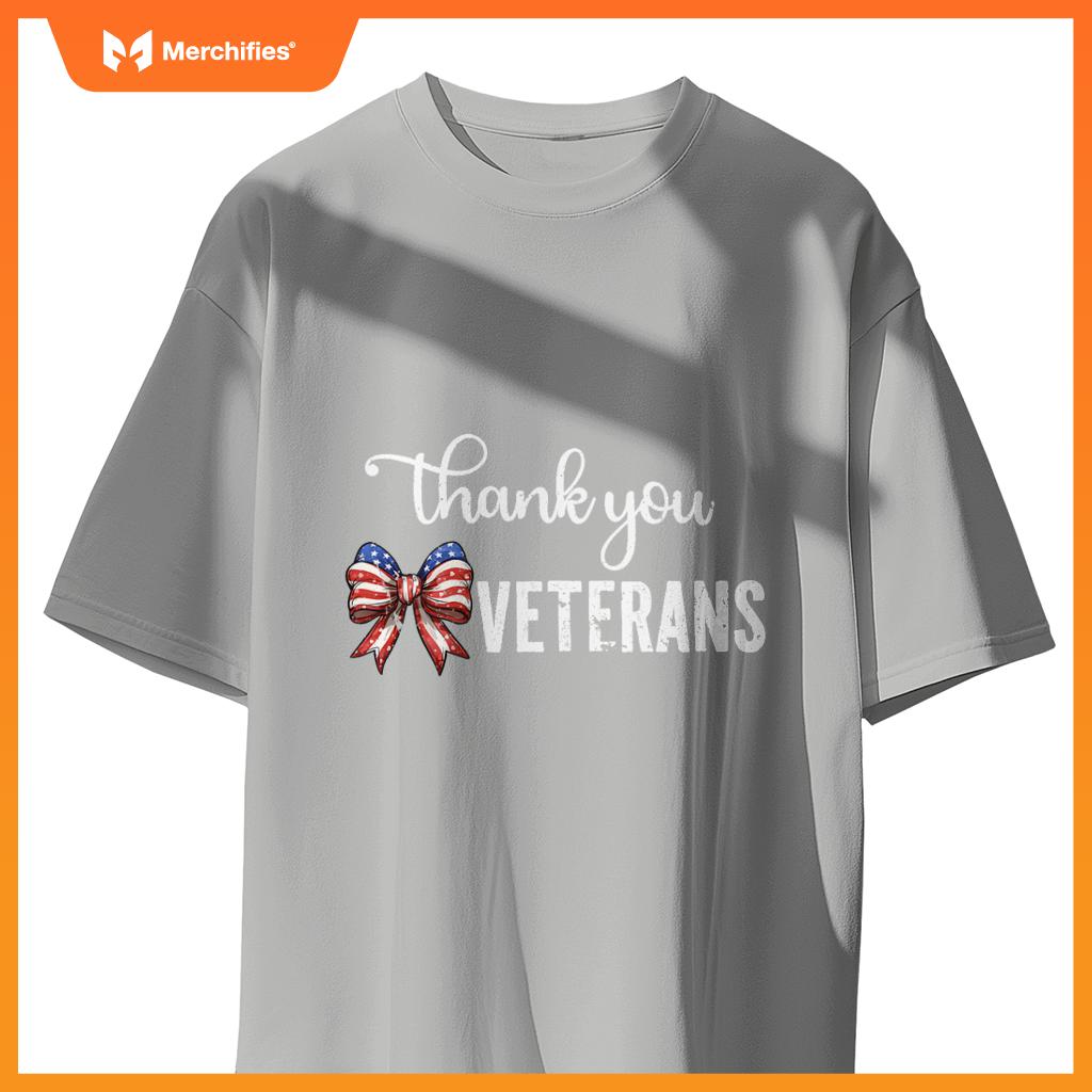 Thank You Veterans Patriotic Coquette Bow Veterans Day 2024 T-Shirt