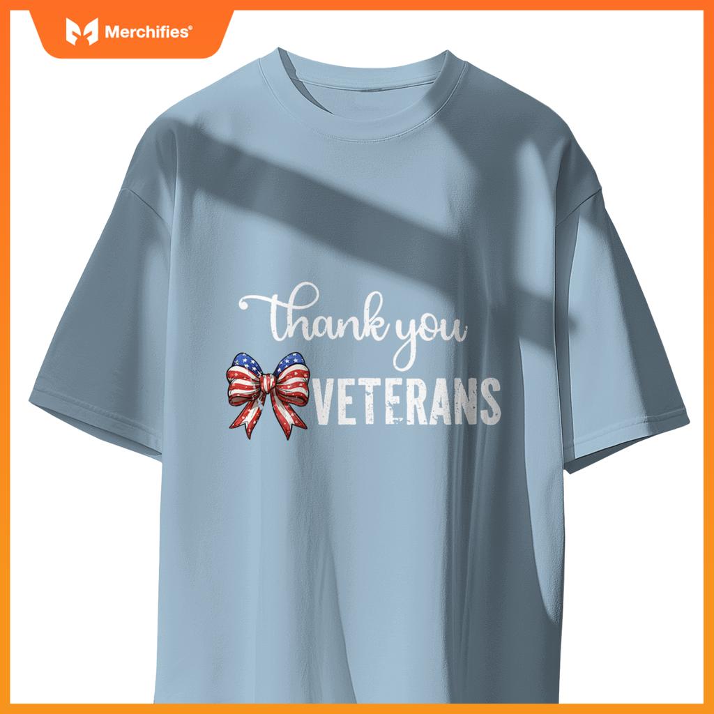 Thank You Veterans Patriotic Coquette Bow Veterans Day 2024 T-Shirt