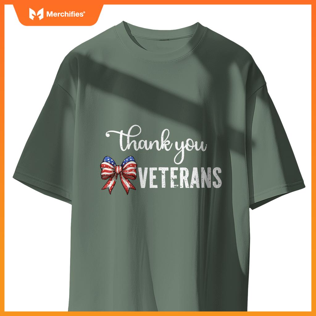 Thank You Veterans Patriotic Coquette Bow Veterans Day 2024 T-Shirt
