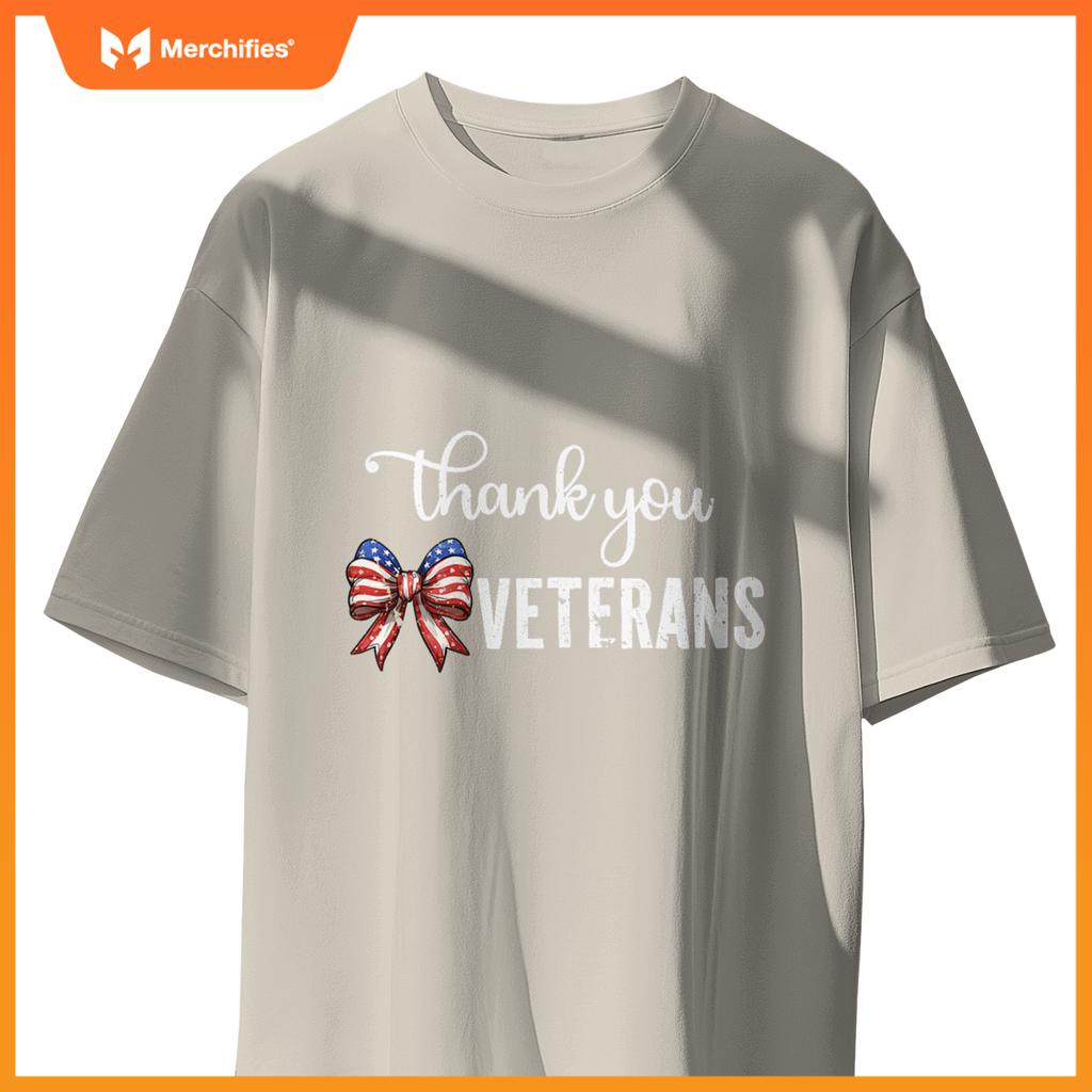 Thank You Veterans Patriotic Coquette Bow Veterans Day 2024 T-Shirt