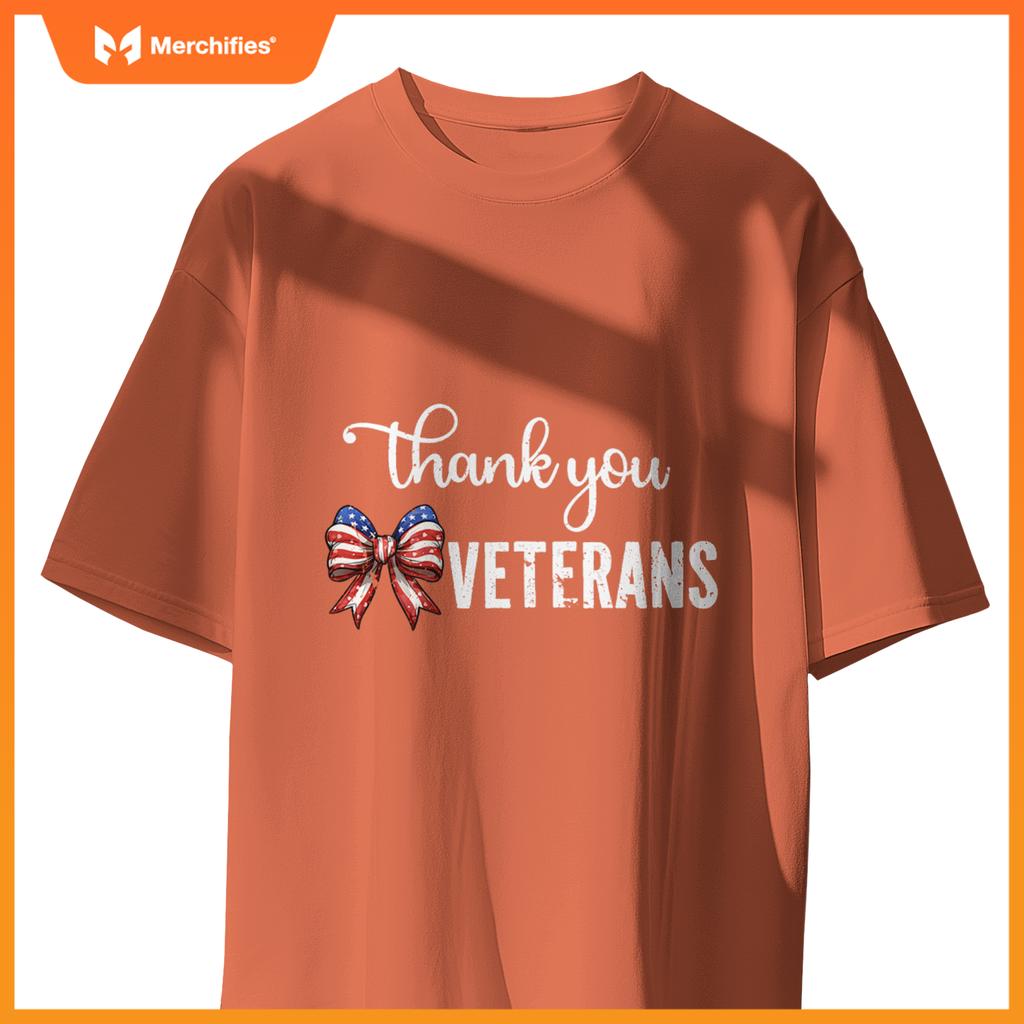 Thank You Veterans Patriotic Coquette Bow Veterans Day 2024 T-Shirt
