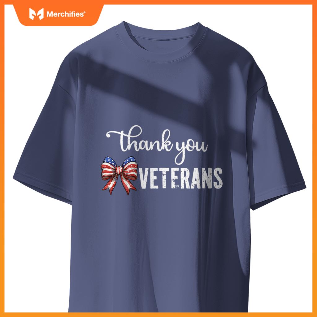 Thank You Veterans Patriotic Coquette Bow Veterans Day 2024 T-Shirt