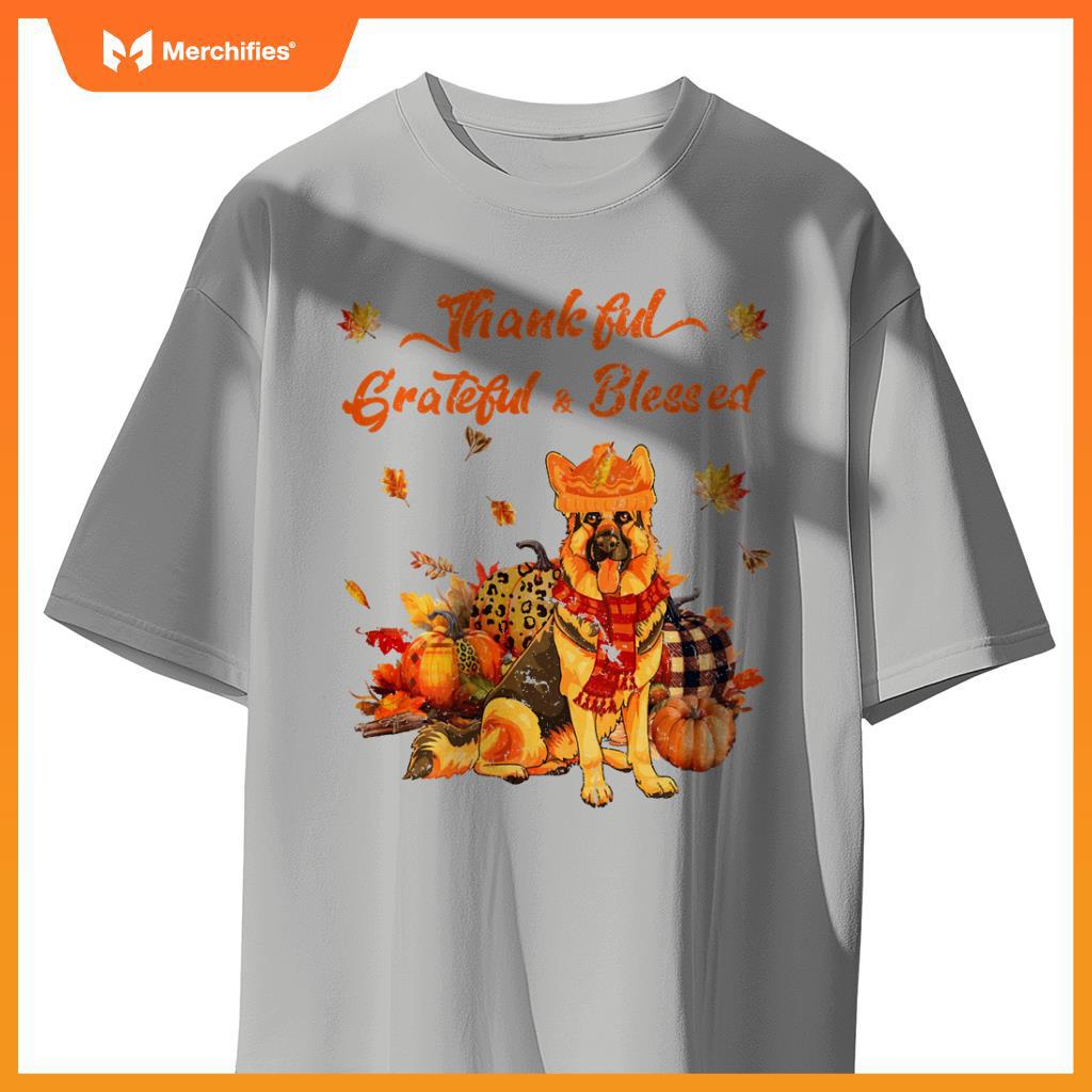 Thankful Grateful Blessed German Shepherd Fall Scarf Autumn T-Shirt