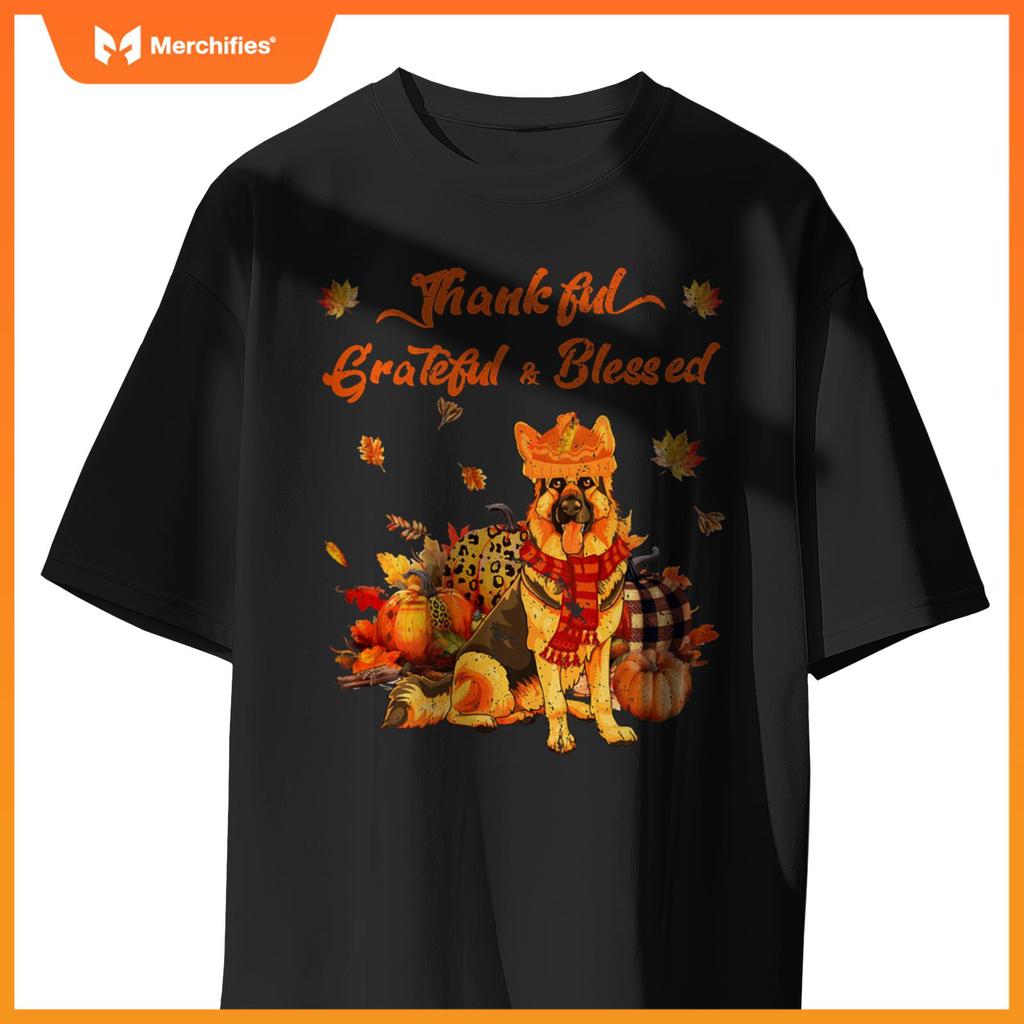 Thankful Grateful Blessed German Shepherd Fall Scarf Autumn T-Shirt