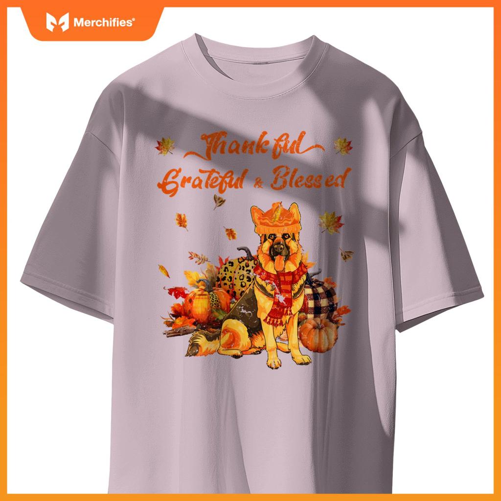 Thankful Grateful Blessed German Shepherd Fall Scarf Autumn T-Shirt