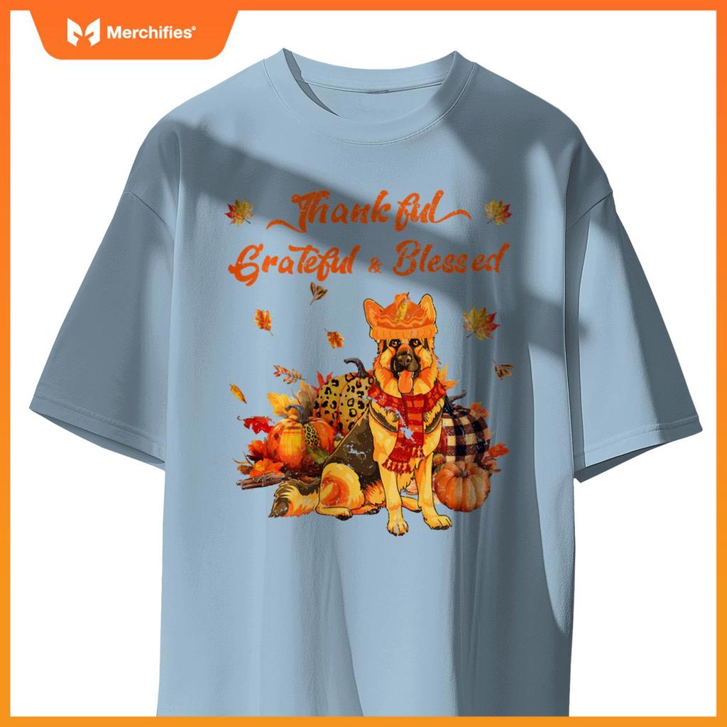 Thankful Grateful Blessed German Shepherd Fall Scarf Autumn T-Shirt