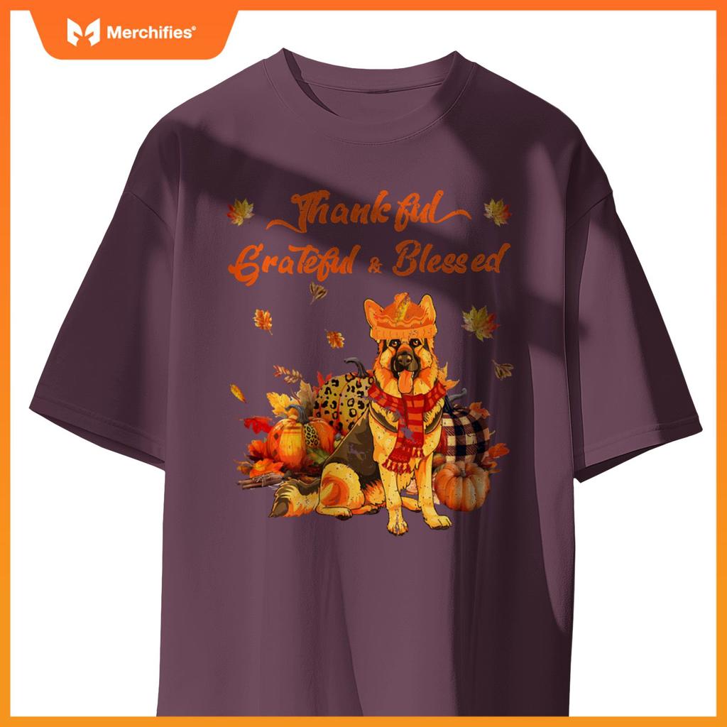 Thankful Grateful Blessed German Shepherd Fall Scarf Autumn T-Shirt