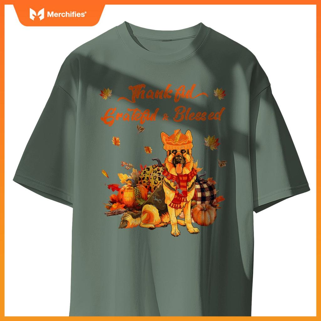 Thankful Grateful Blessed German Shepherd Fall Scarf Autumn T-Shirt