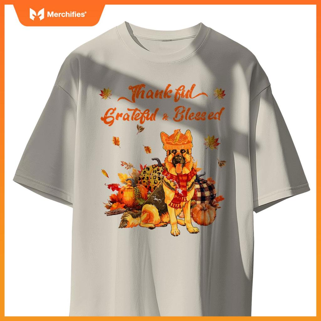Thankful Grateful Blessed German Shepherd Fall Scarf Autumn T-Shirt