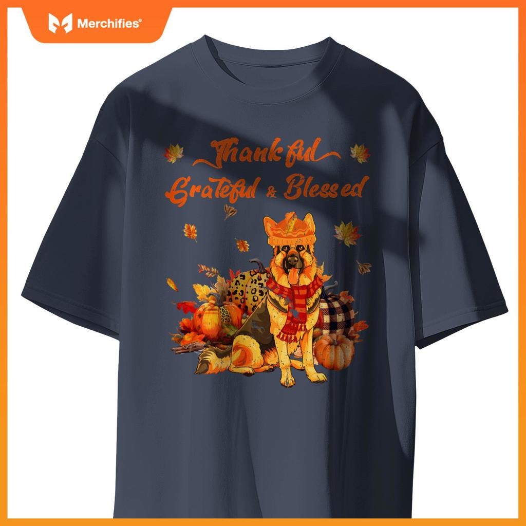 Thankful Grateful Blessed German Shepherd Fall Scarf Autumn T-Shirt