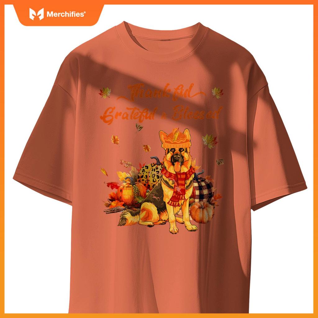 Thankful Grateful Blessed German Shepherd Fall Scarf Autumn T-Shirt