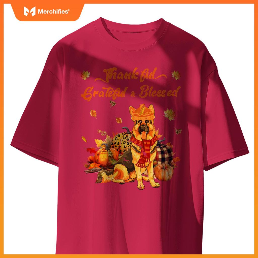 Thankful Grateful Blessed German Shepherd Fall Scarf Autumn T-Shirt