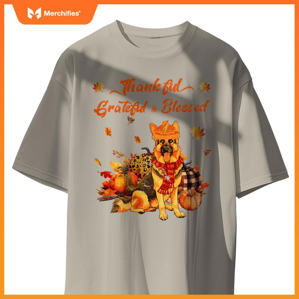 Thankful Grateful Blessed German Shepherd Fall Scarf Autumn T-Shirt