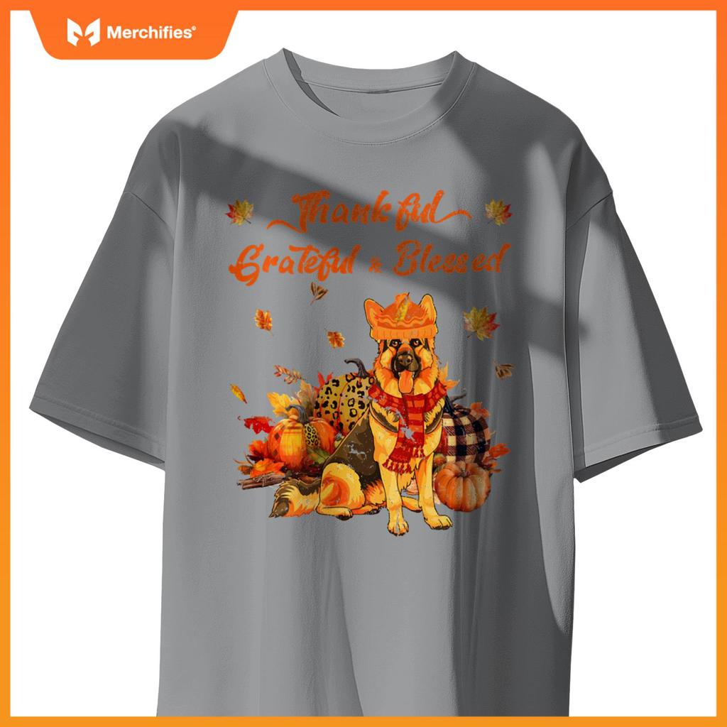 Thankful Grateful Blessed German Shepherd Fall Scarf Autumn T-Shirt