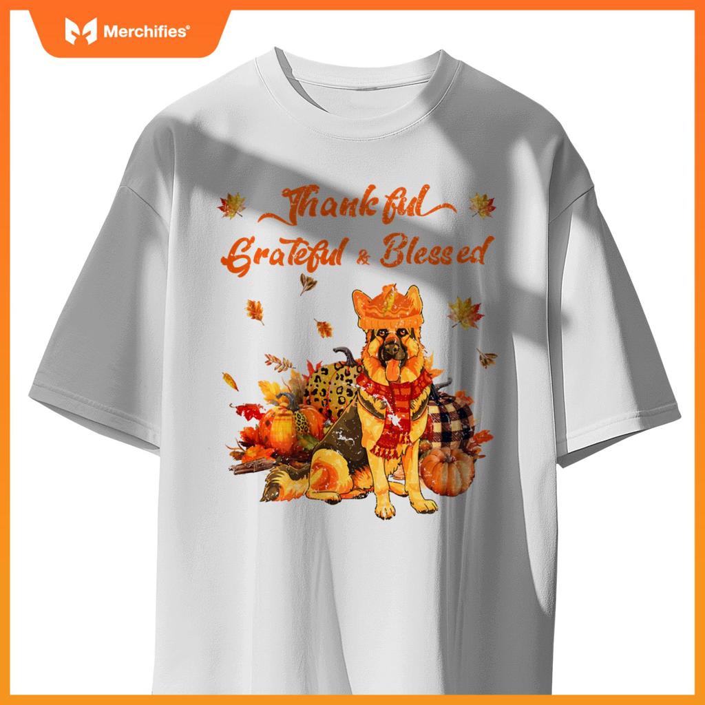 Thankful Grateful Blessed German Shepherd Fall Scarf Autumn T-Shirt