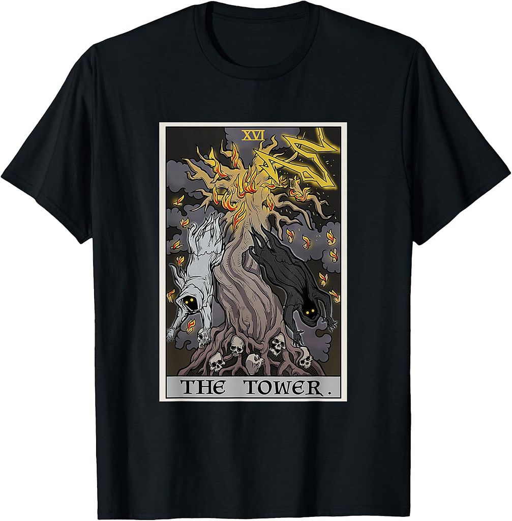 The Tower Tarot Card Halloween Tree of Life Gothic Horror T-Shirt