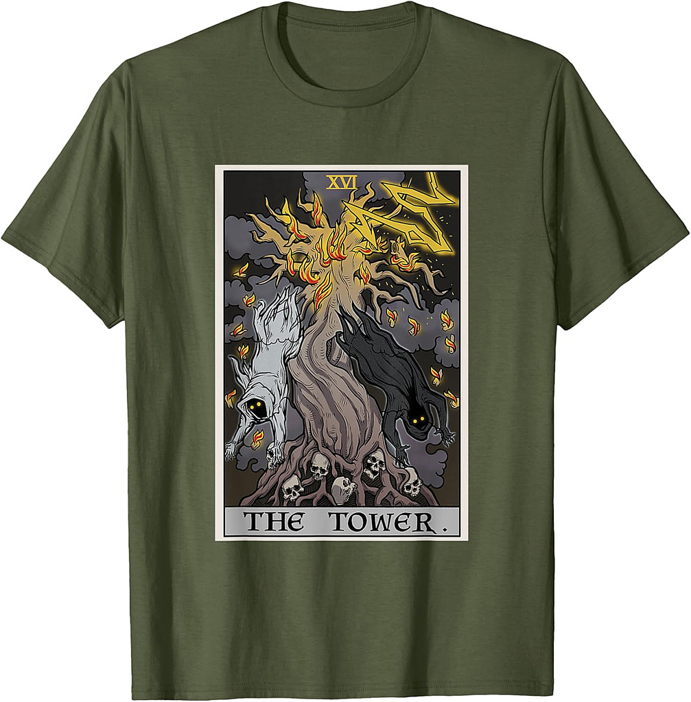 The Tower Tarot Card Halloween Tree of Life Gothic Horror T-Shirt
