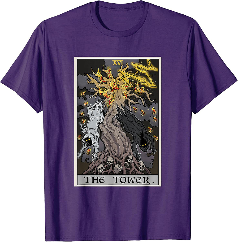 The Tower Tarot Card Halloween Tree of Life Gothic Horror T-Shirt