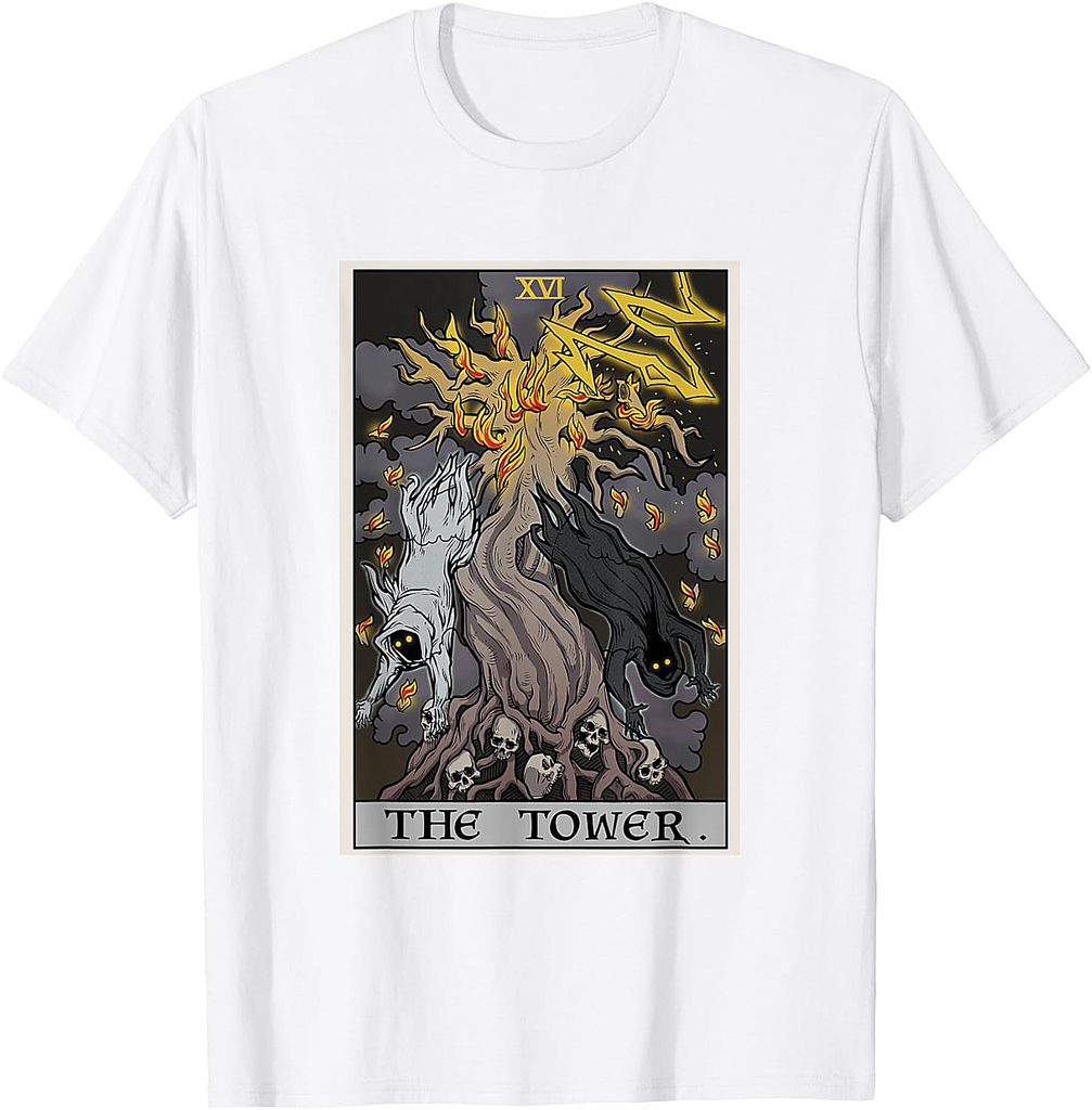 The Tower Tarot Card Halloween Tree of Life Gothic Horror T-Shirt
