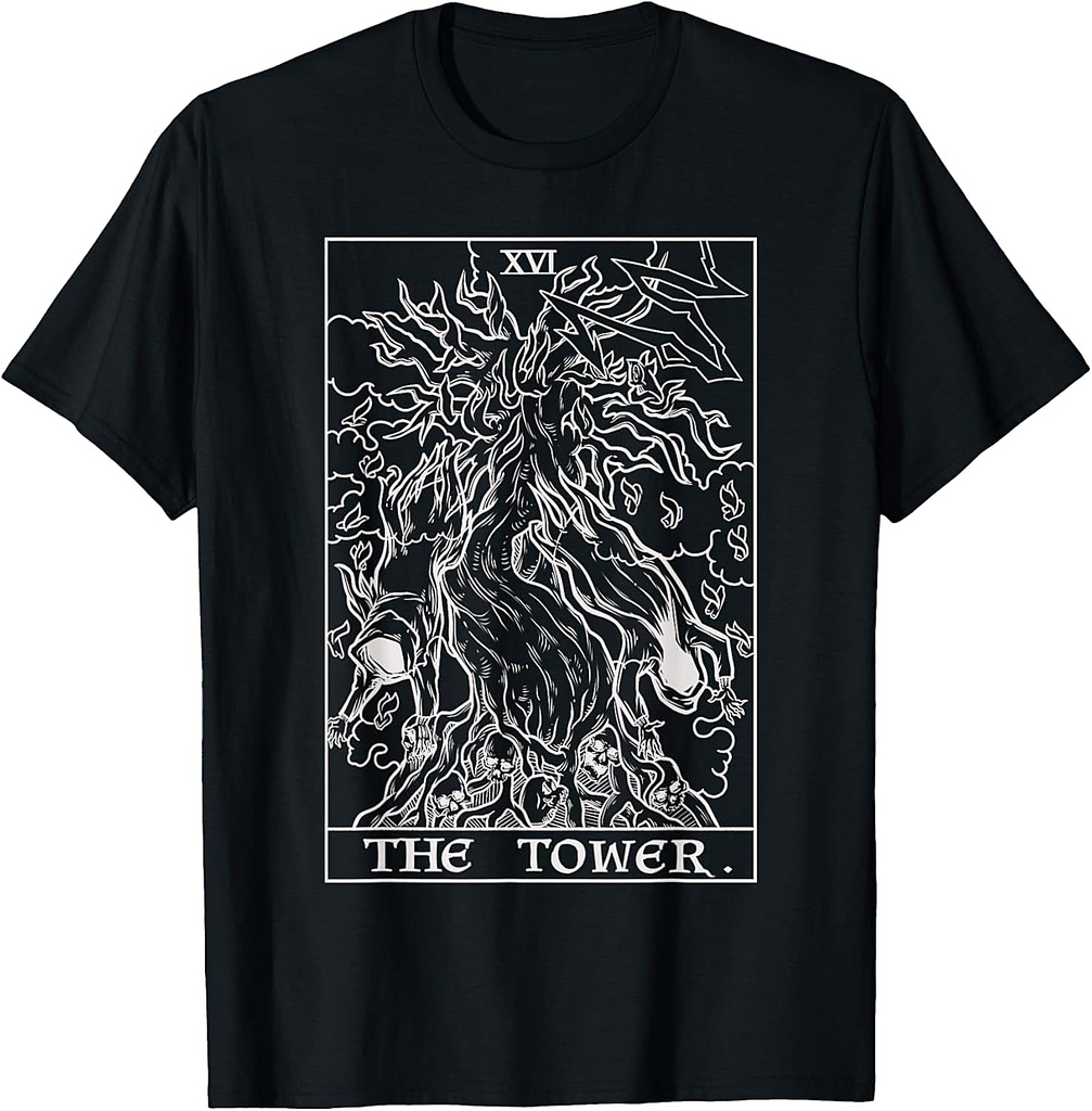 The Tower Tarot Card Halloween Tree of Life Spooky Gothic T-Shirt