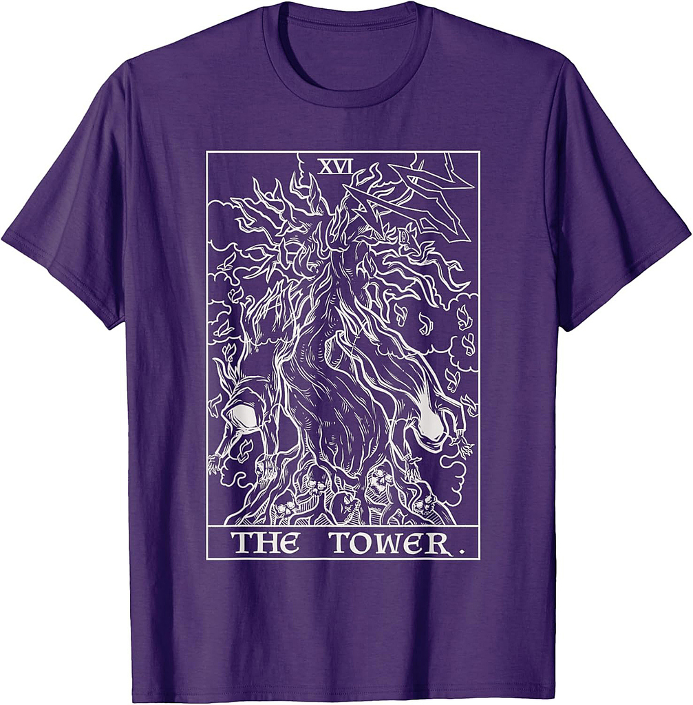 The Tower Tarot Card Halloween Tree of Life Spooky Gothic T-Shirt