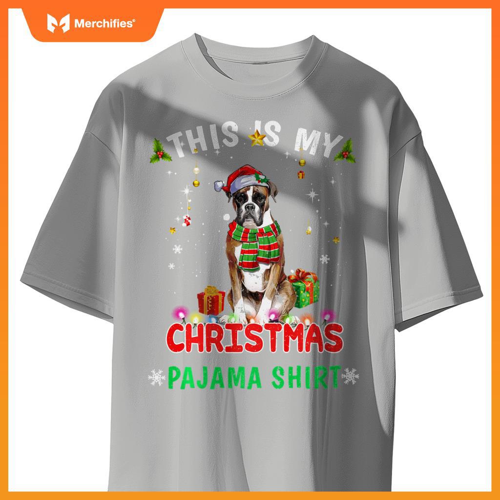 This Is My Christmas Pajama Shirt Funny Boxer Xmas Dogs T-Shirt