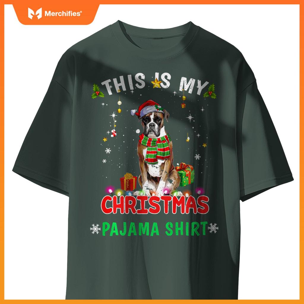 This Is My Christmas Pajama Shirt Funny Boxer Xmas Dogs T-Shirt
