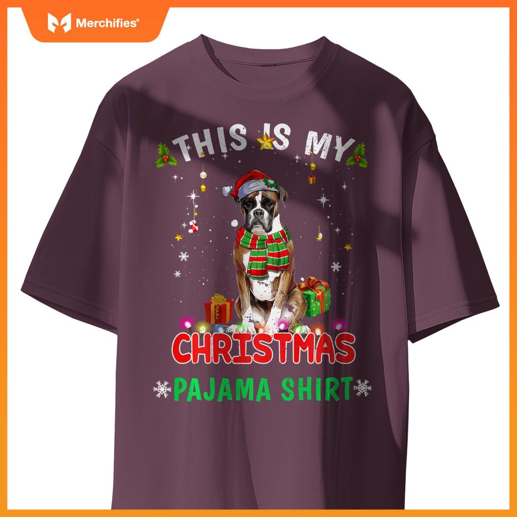 This Is My Christmas Pajama Shirt Funny Boxer Xmas Dogs T-Shirt