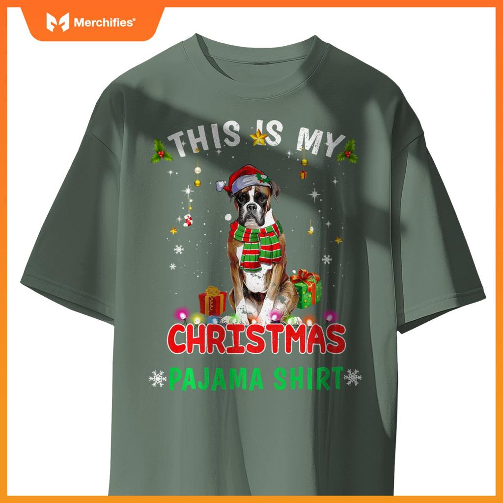 This Is My Christmas Pajama Shirt Funny Boxer Xmas Dogs T-Shirt