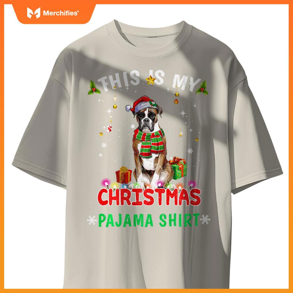 This Is My Christmas Pajama Shirt Funny Boxer Xmas Dogs T-Shirt
