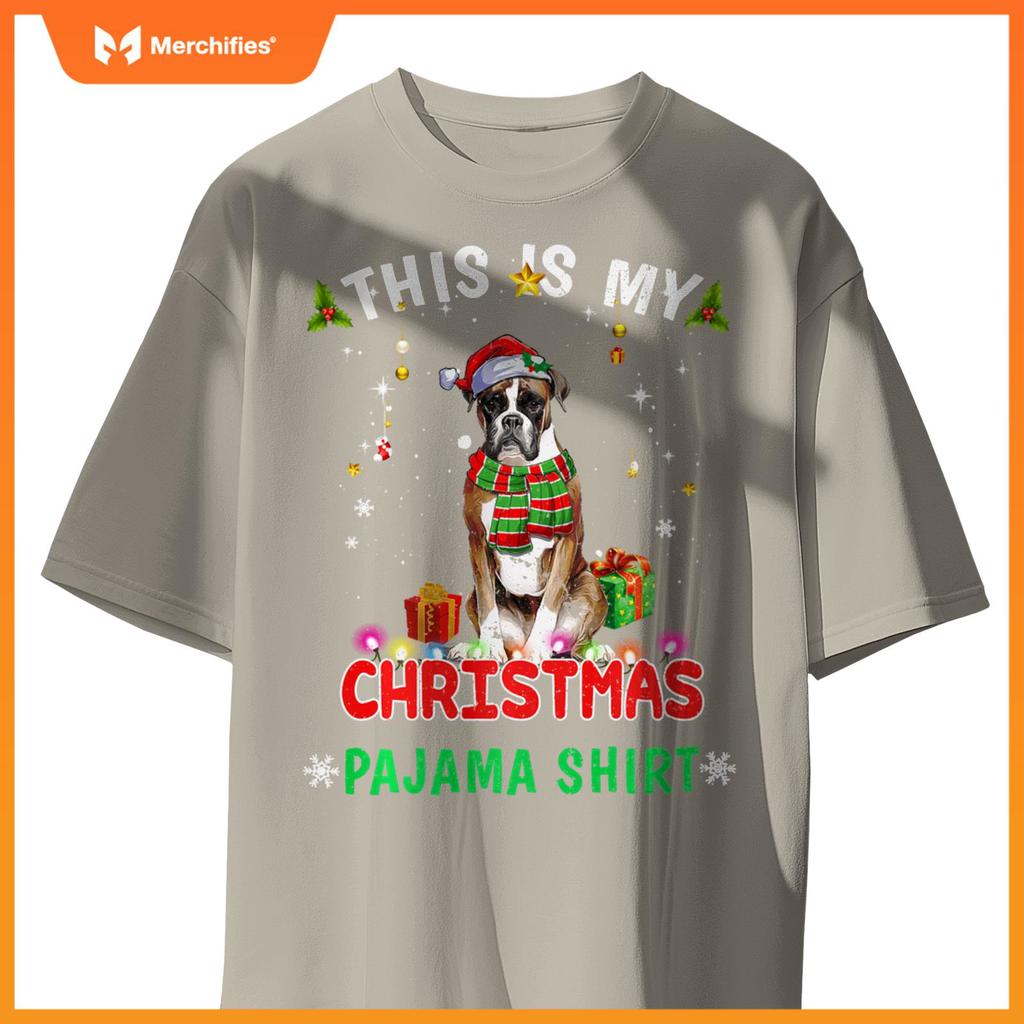 This Is My Christmas Pajama Shirt Funny Boxer Xmas Dogs T-Shirt