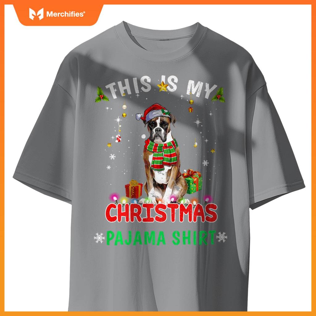 This Is My Christmas Pajama Shirt Funny Boxer Xmas Dogs T-Shirt