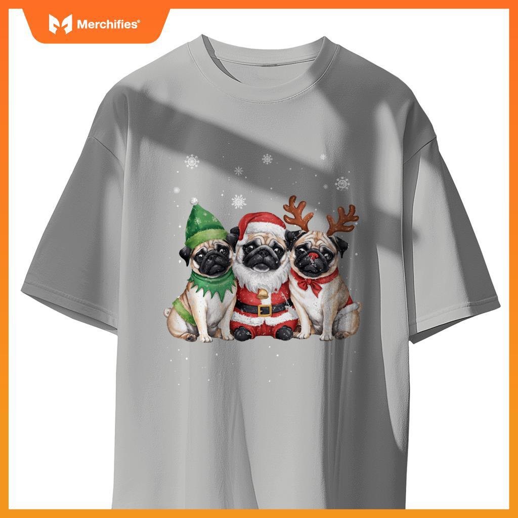Three Chihuahua Dogs Christmas Funny Santa Reindeer Xmas T-Shirt