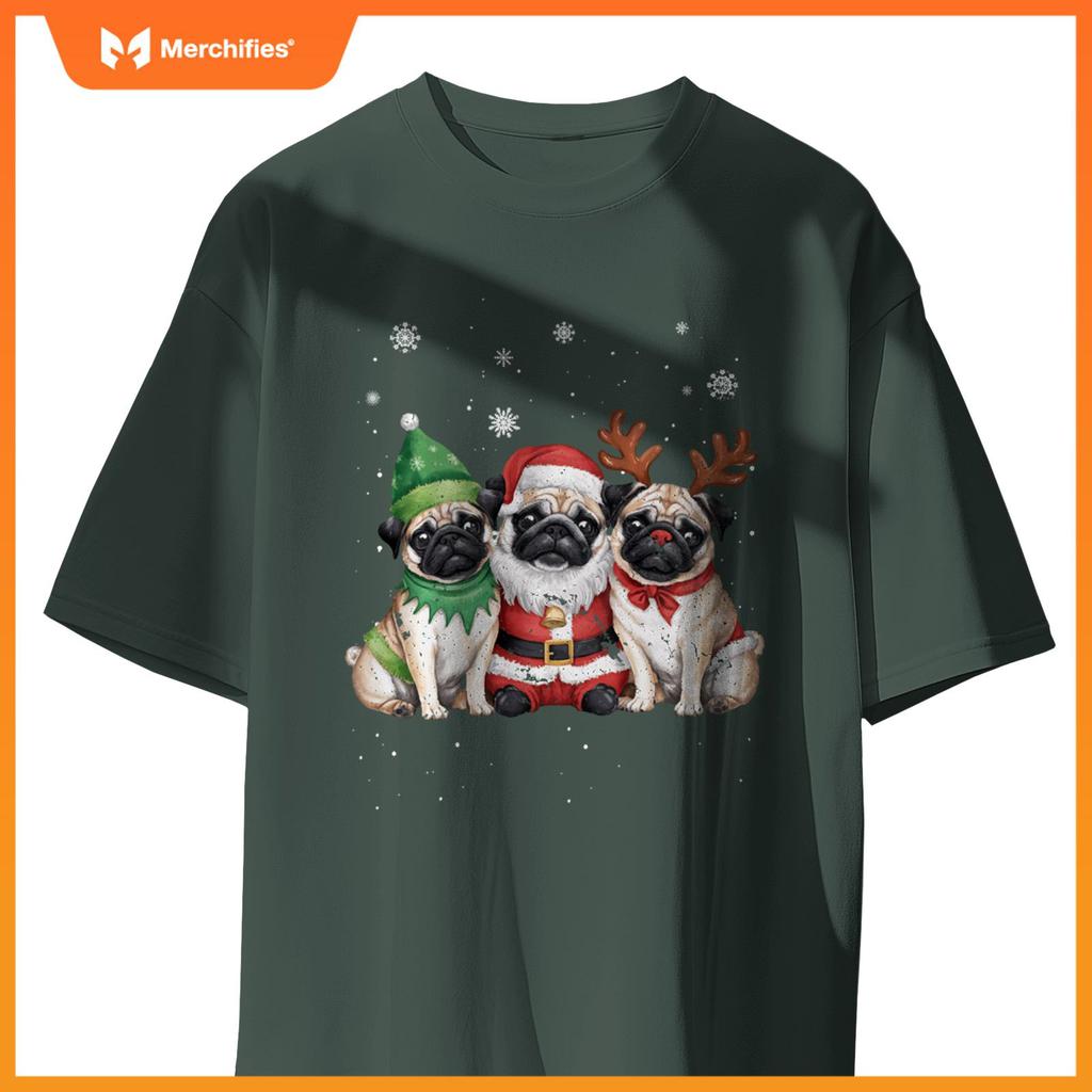 Three Chihuahua Dogs Christmas Funny Santa Reindeer Xmas T-Shirt