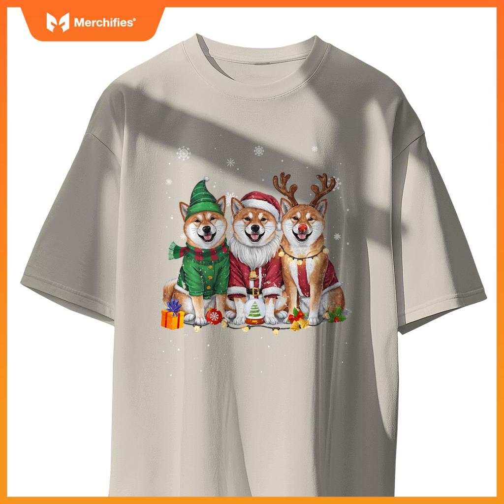 Three Shiba Inu Dogs Christmas Funny Santa Reindeer Xmas T-Shirt