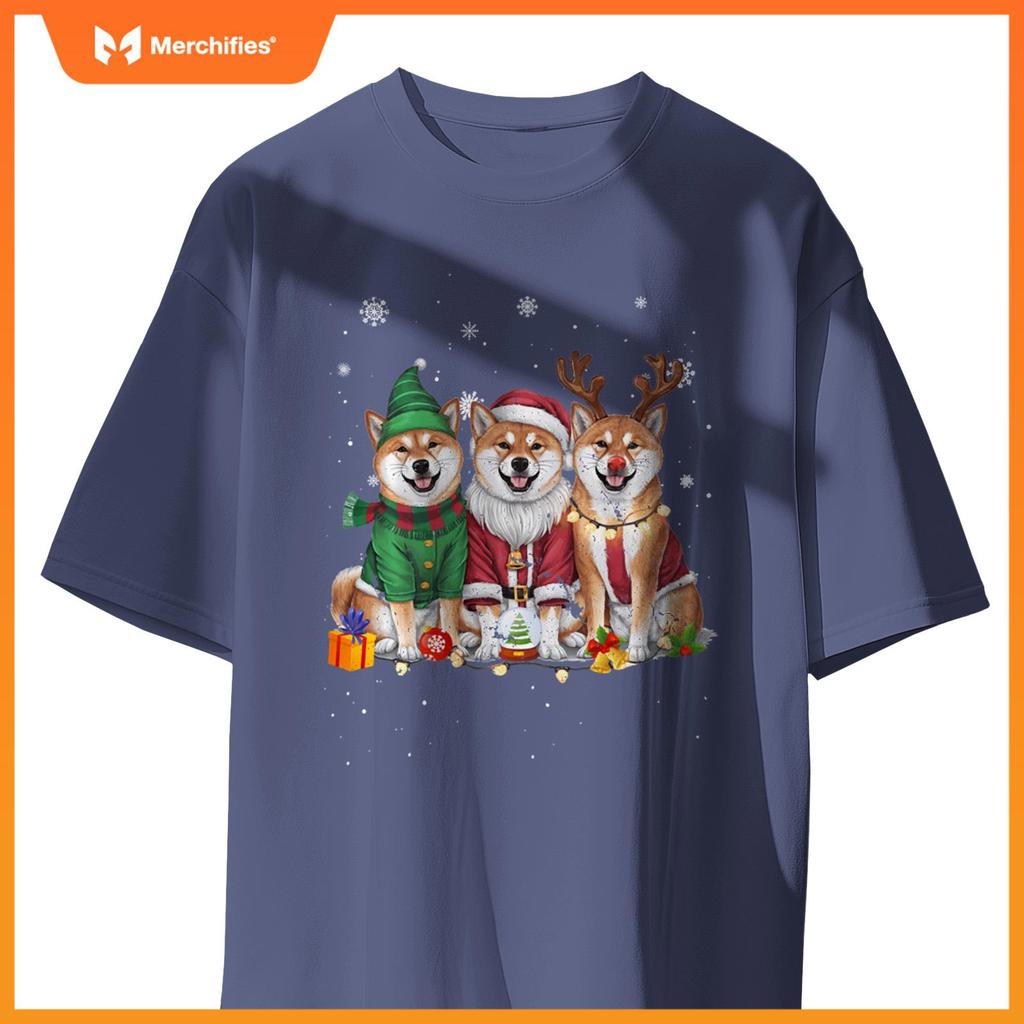 Three Shiba Inu Dogs Christmas Funny Santa Reindeer Xmas T-Shirt