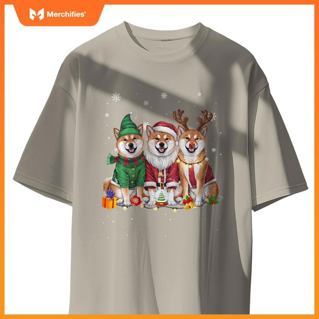 Three Shiba Inu Dogs Christmas Funny Santa Reindeer Xmas T-Shirt