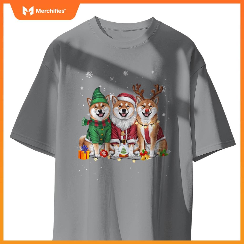 Three Shiba Inu Dogs Christmas Funny Santa Reindeer Xmas T-Shirt