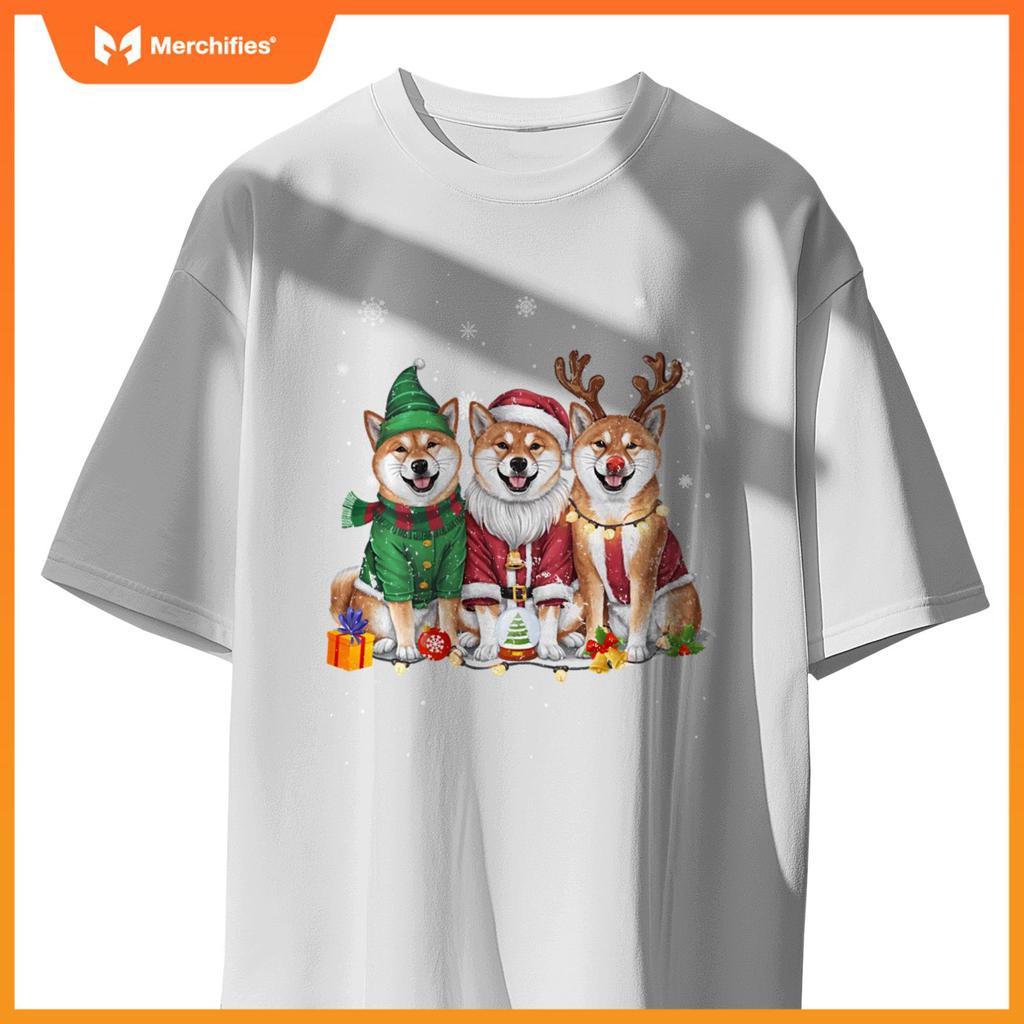 Three Shiba Inu Dogs Christmas Funny Santa Reindeer Xmas T-Shirt
